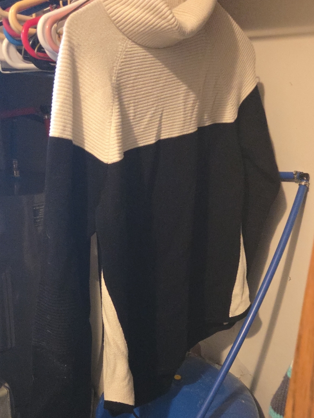 Womans Black and Cream Turtleneck Colorblock Sweater
